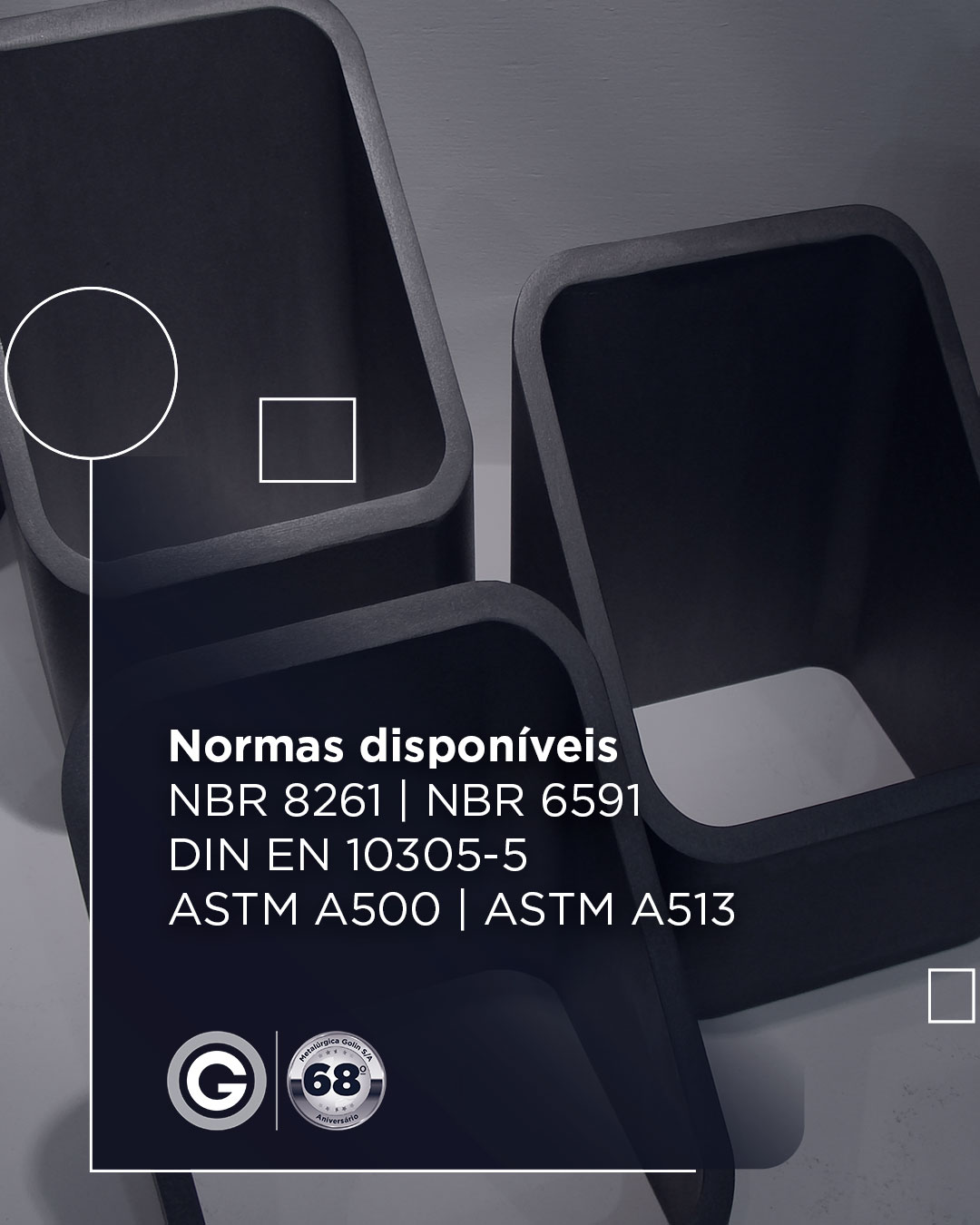 Tubos quadrados e retangulares GolinNormas disponíveis